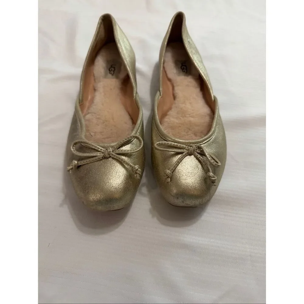 Ugg Metallic Gold Sherpa Lined Ballet Flats Size 7